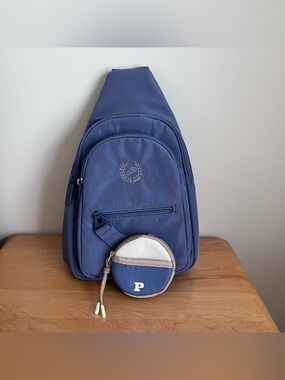 pink / victoria’s secret sling backpack with matching keychain